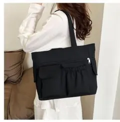 ラス1★バッグ トートバッグ マザーズバッグ ブラック多収納 通勤通学 シンプル