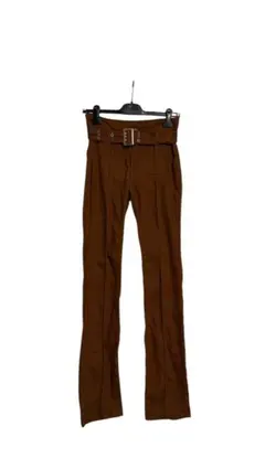ベルト付き ハイウエスト フレアパンツ ブラウン 美脚 スタイルアップ