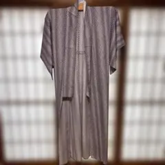 小紋 着物 紫とクリーム色 ダイヤモンドパターン 浴衣 夏用 薄手