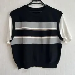 【重ね着風】ボーダーニットベスト×半袖Tシャツ レイヤード サマーニット
