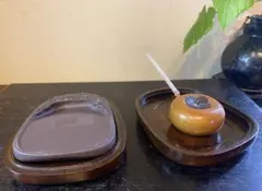 ヴィンテージ　美品　華石水滴・硯　収納箱付・書道２点セット レア 9x12cm