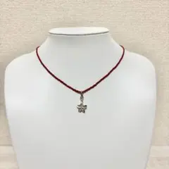 メタルフラワー&ビーズネックレス　レッド
