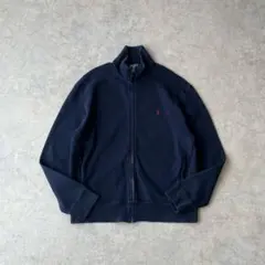 90s ラルフローレン ネイビー ジップアップスウェット ドライバーズニット