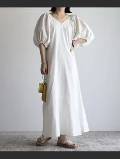 アプレトロ ベージュ バルーンスリーブ ロングワンピース