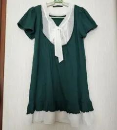 estacot　Mサイズ半袖チュニック　リボンタイ ブラウス風フリル森ガールのサムネイル