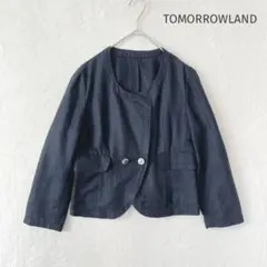 ◇221 トゥモローランド【M】ノーカラージャケット シルク リネン コットン