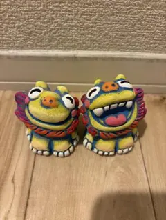 カラフル獅子の置物2体セット