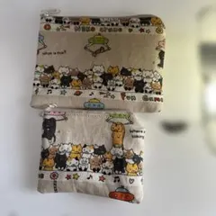 【No.109】ハンドメイド　ポーチ　2点　猫　コットンこばやし
