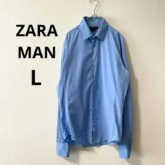 ザラマン▶長袖シャツ ライトブルー レギュラーカラー オフィス L