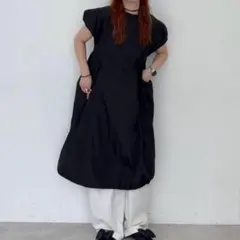 LOWRYS FARM 　ナイロンバルーンワンピース　ネイビー