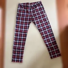 赤ネイビーチェック柄 パンツ　メンズL ストレッチ ゴルフのサムネイル