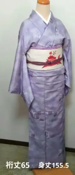 化繊　袷　小紋　光沢のある藤紫　 未使用品のサムネイル