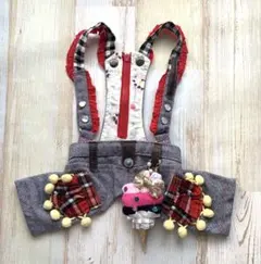 J&K animals・犬用サスペンダーパンツチェック柄 アイスクリーム