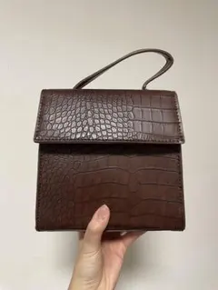 ブラウン クロコダイル風 ショルダーバッグ