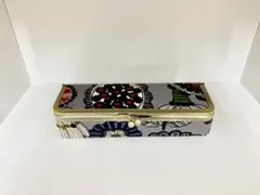 がま口ボックス　中　グレー系北欧風柄　ハンドメイド