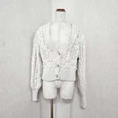 ZARA ケーブル編みニットカーディガン（L）パールボタン アイボリー