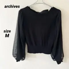 archives 黒 バルーンスリーブ ニット　セーター　M 長袖　リボン