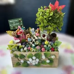 ハンドメイド❣️森シリーズ❣️秋の実り、ダックスちゃん兄妹、公園、アレンジフラワー