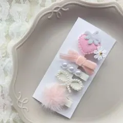 5点セット　ベビークリップ　ヘアクリップ　ヘアピン　ベロア　ベルベット　ファー