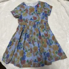 美品　familiar 花柄チェック 半袖ワンピース 120