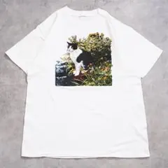 アニマルTシャツ シングルステッチ 猫 古着 90s 推定USA製 L 白