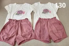 【2着セット】あじさい柄半袖Tシャツとショートパンツ　130　双子のサムネイル