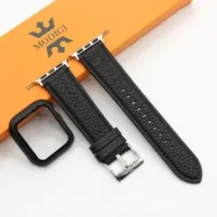 Apple Watch レザーバンド ケース カバー革ベルト44 45 ブラック