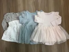 【美品】80cm 女の子 スカート付きロンパース3点セット