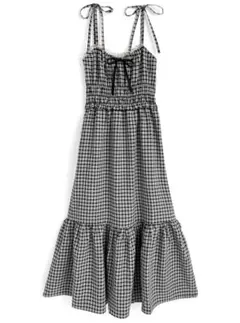 GRL チェック柄ショルダーリボンシャーリングキャミソールワンピース