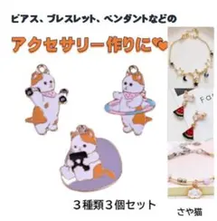 Ju90 運動する猫とiPadを見る猫のチャーム 3種類　3個 ねこ 猫 パーツ