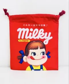 【未使用レア】郵便局限定 不二家 ペコちゃん 巾着袋 赤 ミルキー 2019年