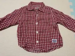 mikihouse 赤と白のチェック長袖シャツ 80