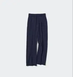 ユニクロ　タックワイドパンツ L ネイビー チェック