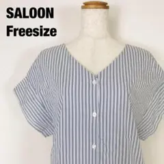 SALOON サルーン ストライプ柄 半袖 シャツ　I1のサムネイル