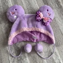 紫 ミッキーマウス風 耳付き帽子