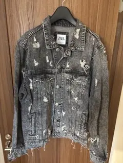 ZARA ダメージ加工 デニムジャケット グレー　L