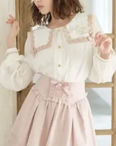 リズリサ シアレースリボンスリーブブラウス ピンク 新品タグ付き