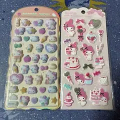 ハローキティ　コットンパフィー　マイメロディ　ジュエルマシュマロステッカーズ