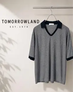 TOMORROWLAND ボーダー Vネック ポロシャツ 半袖 日本製のサムネイル