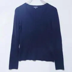 インディヴィ Vネック 薄手 ニット 黒 M シンプル 着回し リブニット