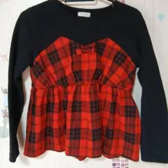 Petit ange 赤黒チェックリボン裏起毛長袖カットソー