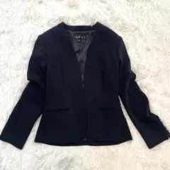 【平日限定セール中】INDIVI ネイビー 洗えるノーカラージャケット