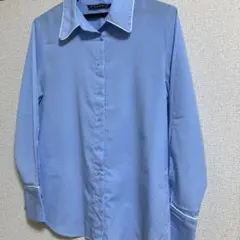 ZARA BASIC 長袖シャツ ライトブルー パイピング Mのサムネイル