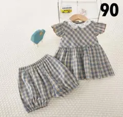 在庫入替SALE残り1点⭐️半袖トップスとかぼちゃボトムスベージュ✖️グリーン90