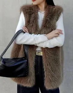 Re:EDIT ミドルフェイクファーベスト　モカグレー　M