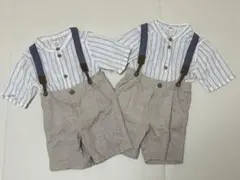 H&M ストライプシャツ&サロペット 2着セット双子70 9M