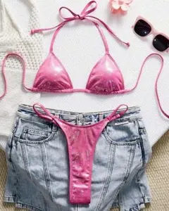 445 超ブラジリアンビキニ　サテンピンク　XS クリーニング済