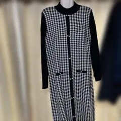 チェック柄長袖ニットワンピース