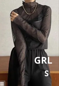 GRL ラメ入りシアーハイネックメロウアウトシームトップス S ブラックのサムネイル