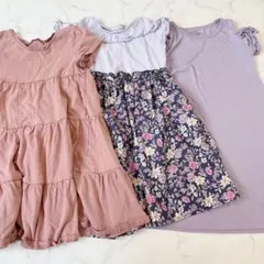 女の子 120 ワンピース トップス 3点セット anyFAM 花柄 パープル